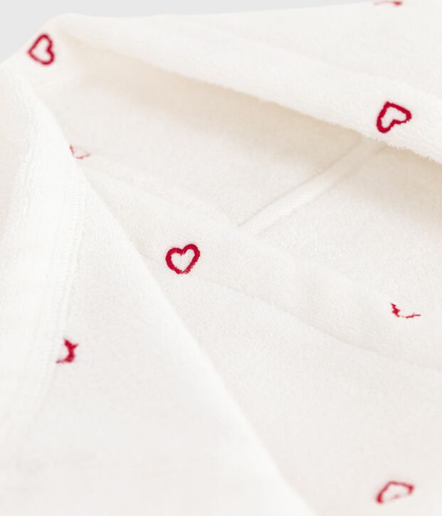 Babies' terry bath cape with embroidered hearts white/pink