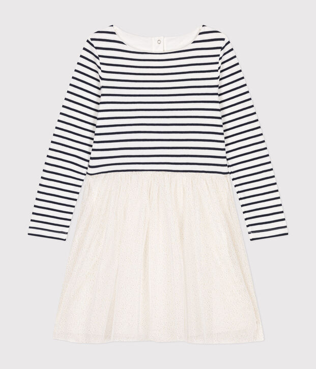 Girls' dress in tube knit and tulle white/multicolor
