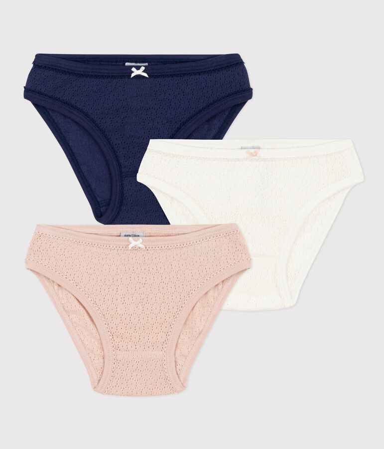 Girls' Plain Openwork Cotton Briefs - Pack of 3 multicolor