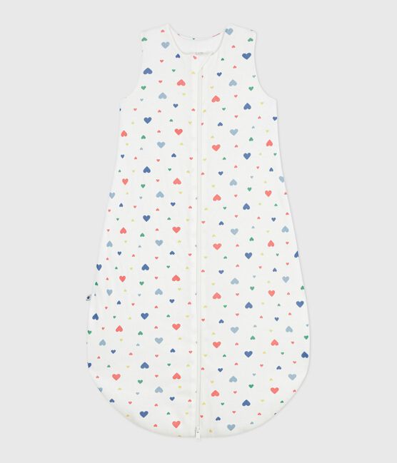 Babies' 2 TOG heart-print cotton sleeping bag MARSHMALLOW white/MULTICO white