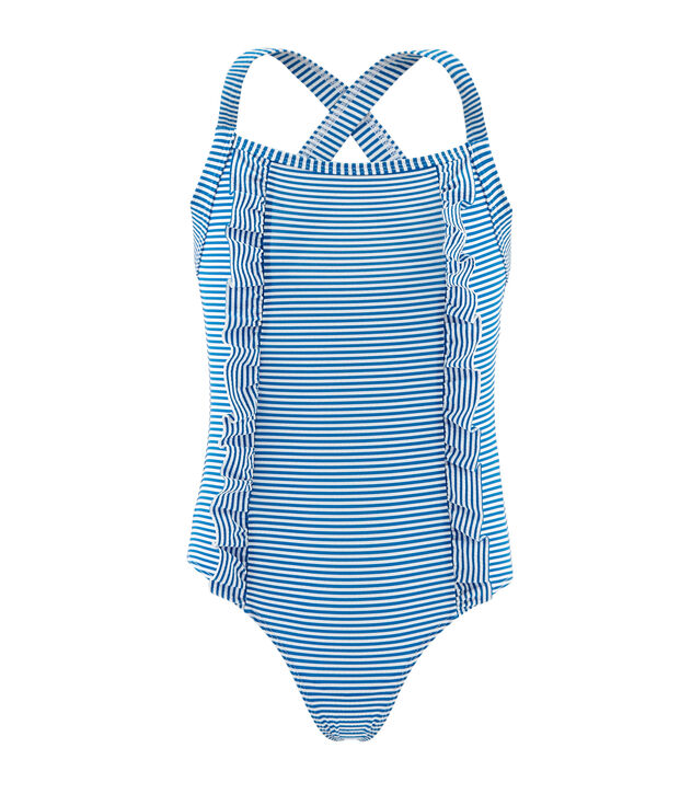 Girls' One-Piece Swimsuit blue/white