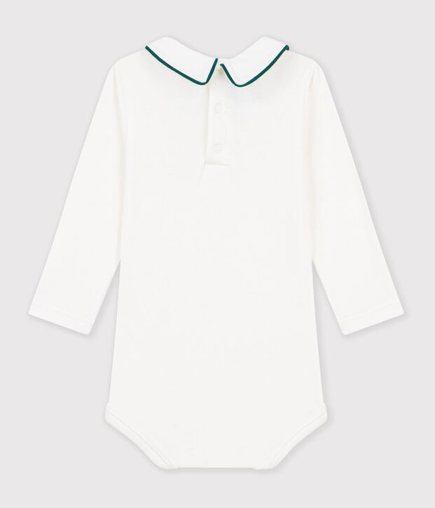 Babies' plain cotton body with an embroidered collar white