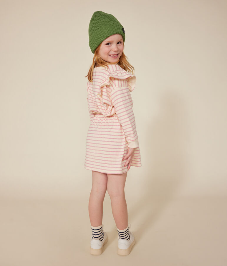 Girls' long-sleeved tube knit dress Ecru/pink