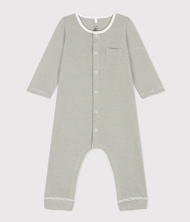 Babies' Pinstriped Cotton Jumpsuit green/white