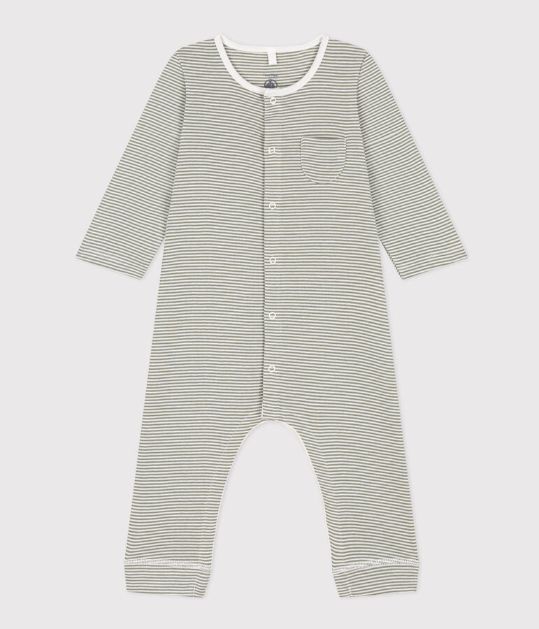Babies' Pinstriped Cotton Jumpsuit green/white