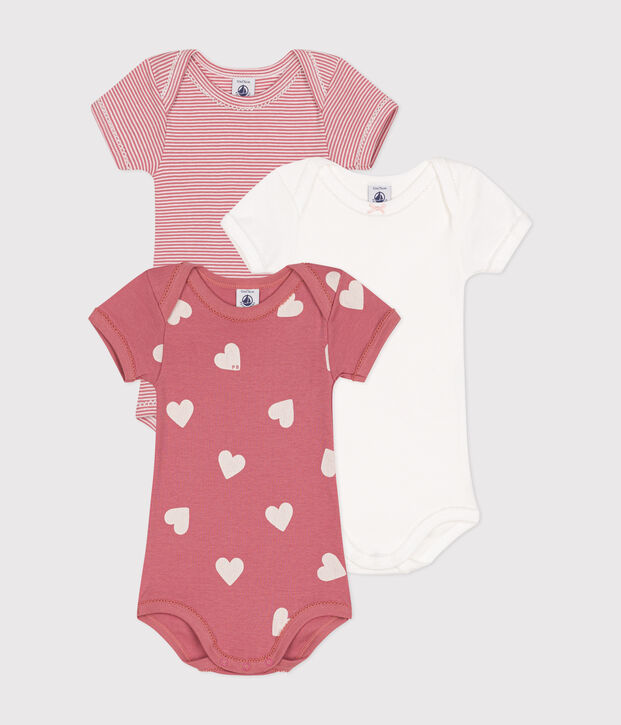 Babies short-sleeved heart-pattern cotton bodysuits - 3-pack multicolor