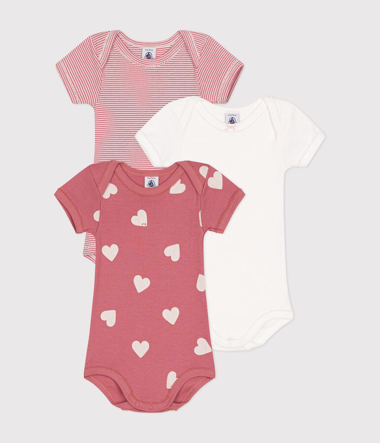Babies short-sleeved heart-pattern cotton bodysuits - 3-pack multicolor
