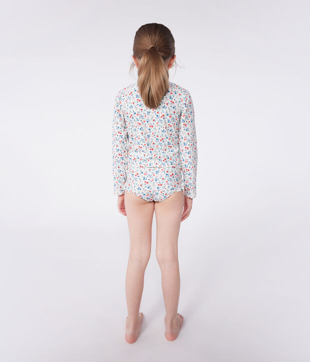 Children's UV-protective long-sleeved floral swim T-shirt white/multicolor