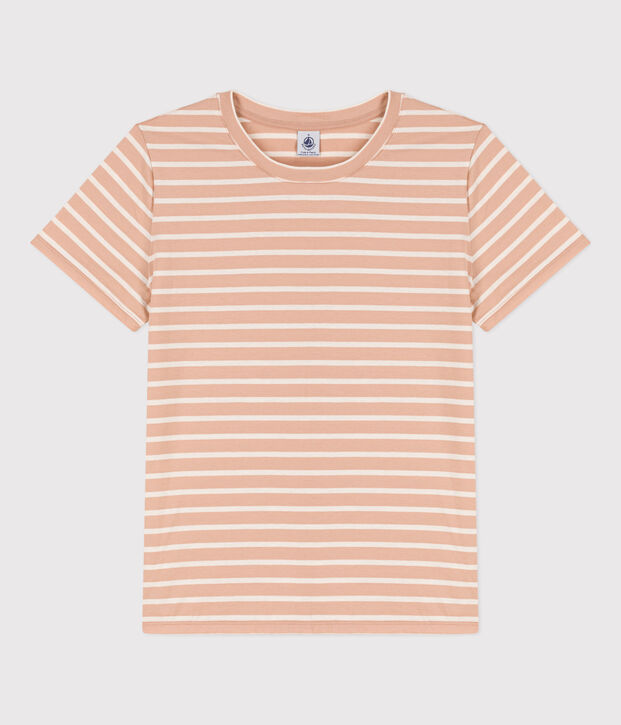 Women's Straight Round-Neck Cotton T-Shirt beige/ecru