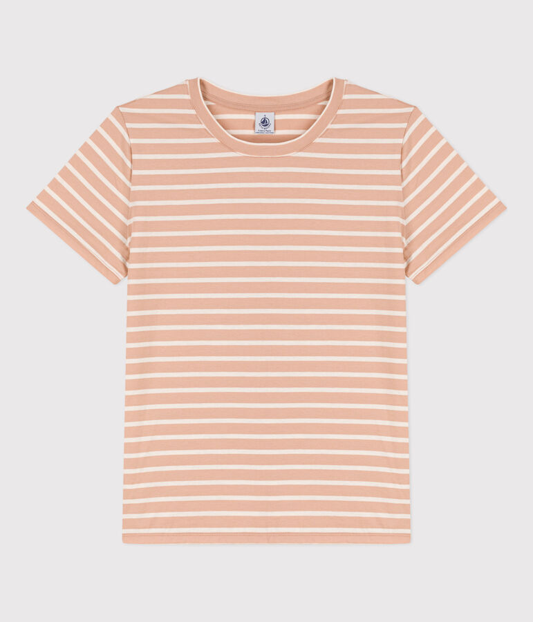 Women's Straight Round-Neck Cotton T-Shirt beige/ecru