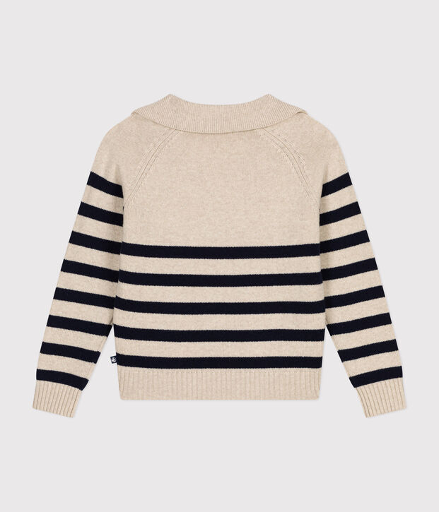 Women's wool and cotton jumper Ecru/blue