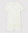 Girls' Floral Cotton and Linen Blend Short Pyjamas MARSHMALLOW white/MULTICO white