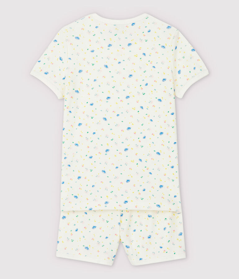 Girls' Floral Cotton and Linen Blend Short Pyjamas MARSHMALLOW white/MULTICO white