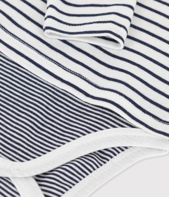 Babies' Organic Cotton Striped Bodysuit MARSHMALLOW white/SMOKING blue