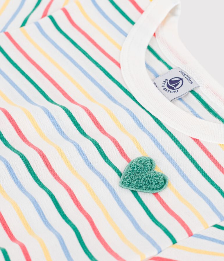 Children's short-sleeved stripy dress in cotton, white/multicolor