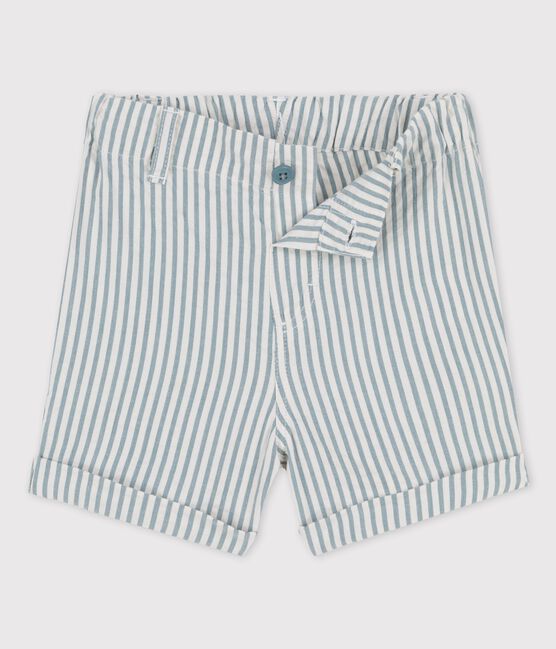 Babies' Striped Seersucker Shorts BRUT blue/MARSHMALLOW white