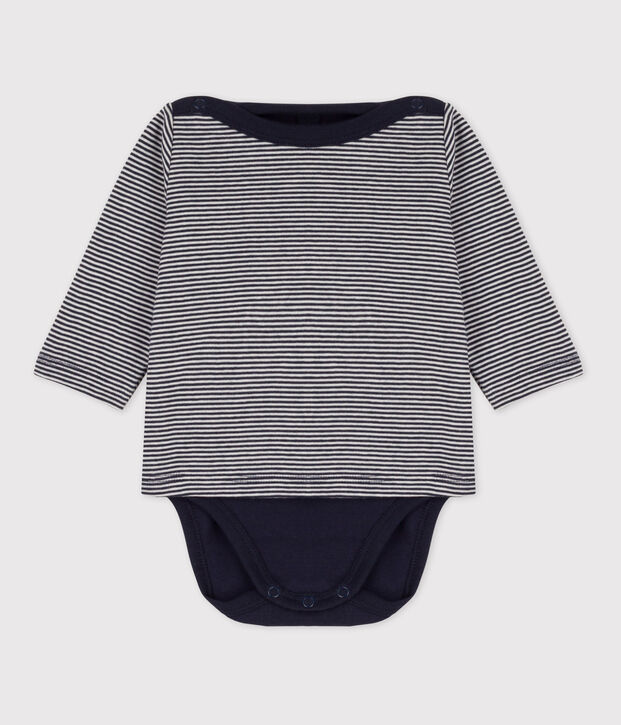 Babies' Cotton T-Shirt Bodysuit blue/white
