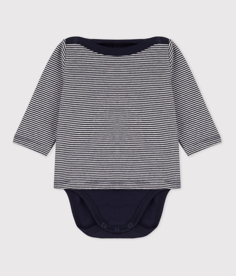 Babies' Cotton T-Shirt Bodysuit blue/white
