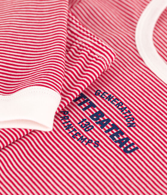 Children's Unisex Pinstriped Cotton Pyjamas CORRIDA red/MARSHMALLOW white