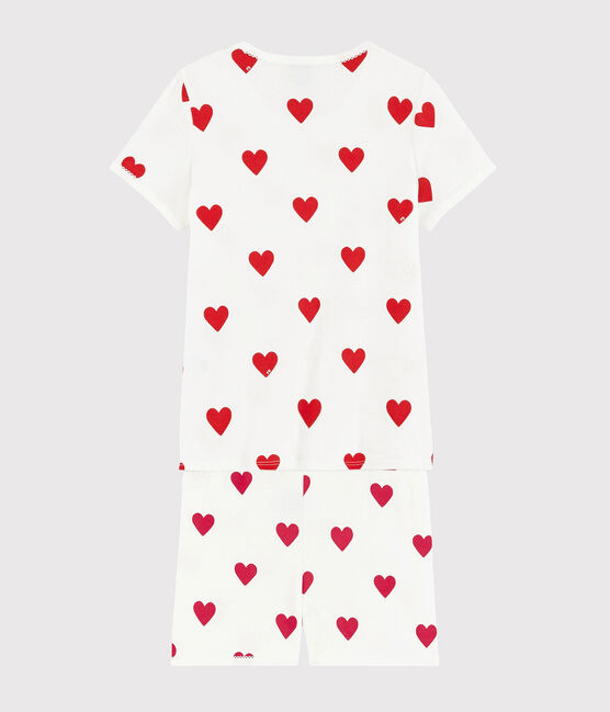 Girls' Heart Patterned Cotton Short Pyjamas MARSHMALLOW white/TERKUIT red