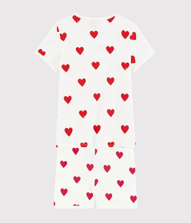 Girls' Heart Patterned Cotton Short Pyjamas white/red