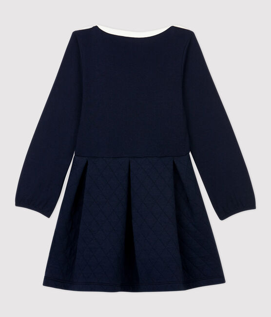 Girls' Long-Sleeved Cotton and Tube Knit Dress SMOKING blue