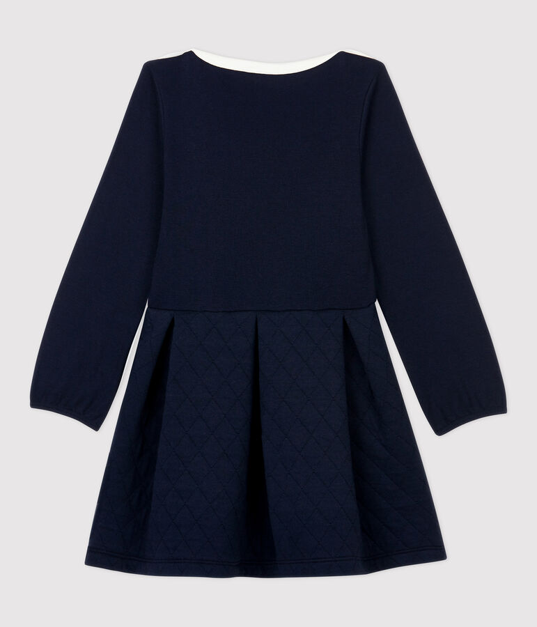 Girls' Long-Sleeved Cotton and Tube Knit Dress blue