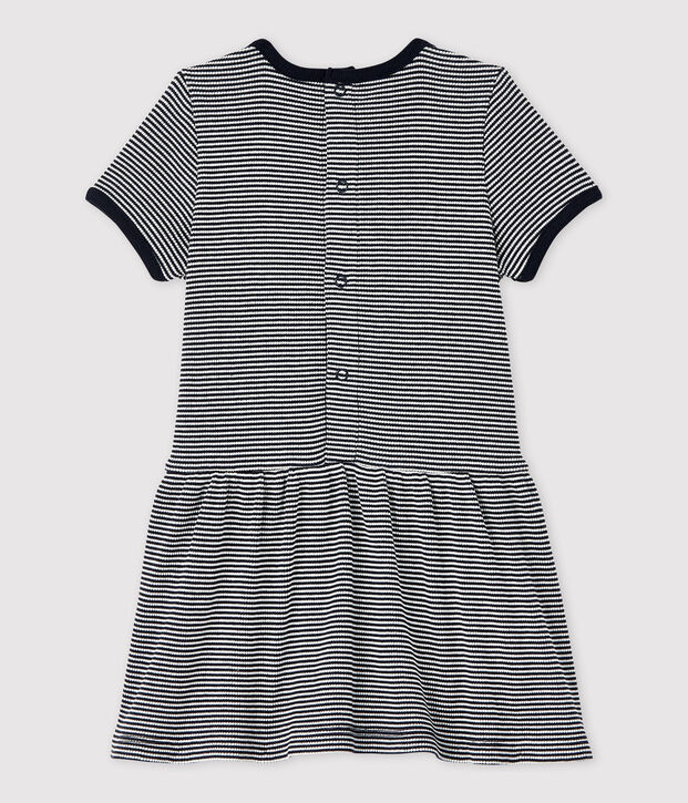 Baby Girls' Short-Sleeved 2x2 Rib Knit Dress. blue/white