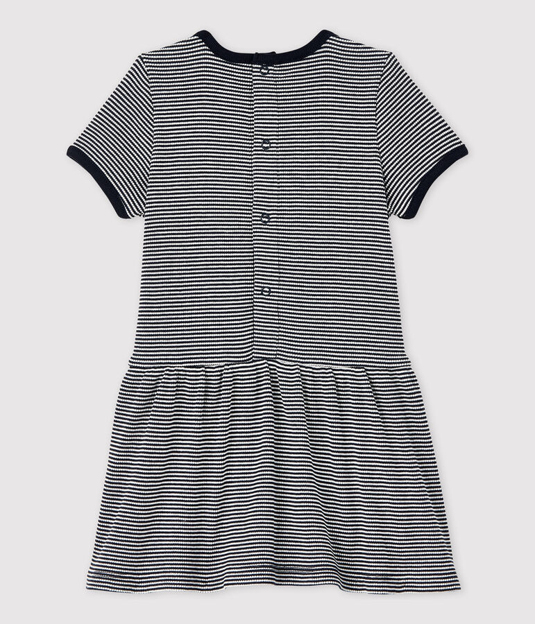 Baby Girls' Short-Sleeved 2x2 Rib Knit Dress. blue/white