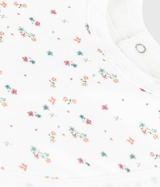 Newborn babies' floral-print cotton bib MARSHMALLOW white/MULTICO white