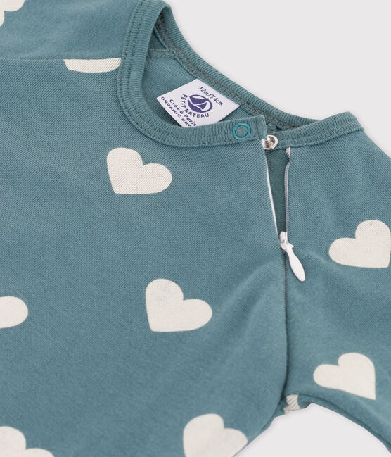 Babies' Heart Patterned Cotton Sleepsuit BRUT green/AVALANCHE white