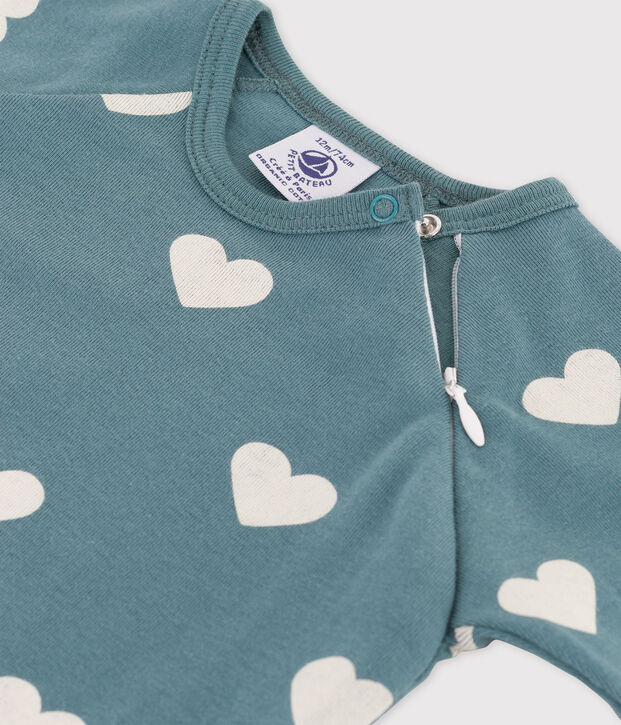 Babies' Heart Patterned Cotton Sleepsuit green/ecru