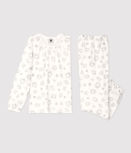 Girls' Star Print Velour Pyjamas MARSHMALLOW white/ARGENT grey