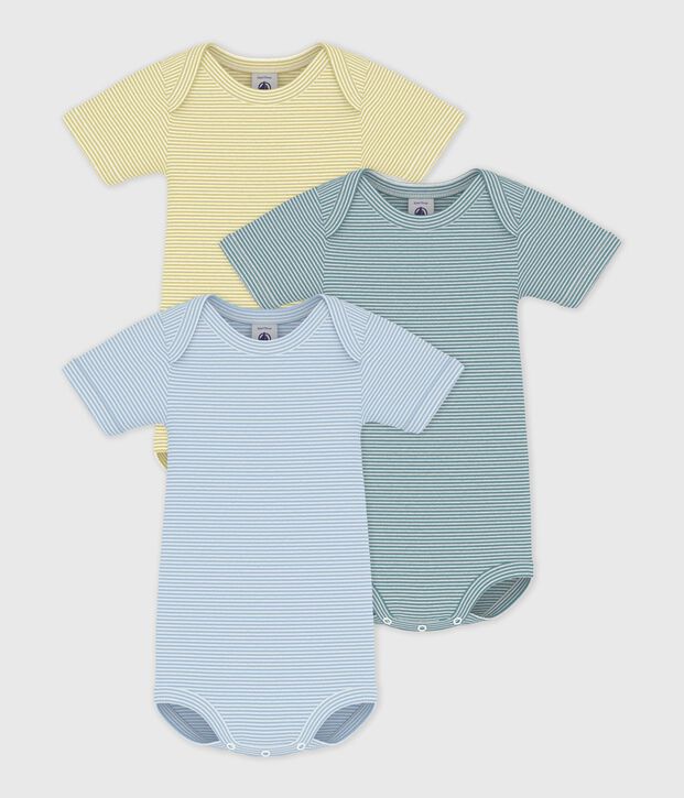 Pack of babies' short-sleeved stripy cotton bodies multicolor