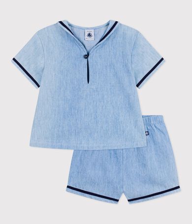 Babies' 2-piece set in chambray including a T-shirt with a sailor collar