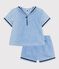 Babies' 2-piece set in chambray including a T-shirt with a sailor collar blue