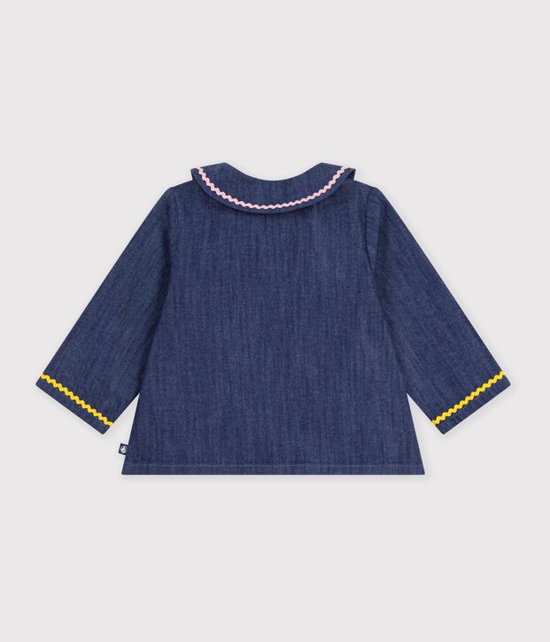 Babies' long-sleeved plain denim blouse blue