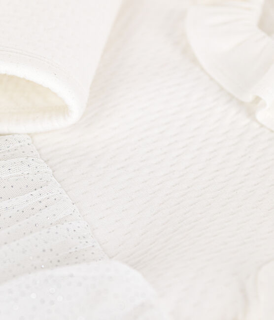 Babies' dress in tube knit and tulle MARSHMALLOW white/ARGENT grey