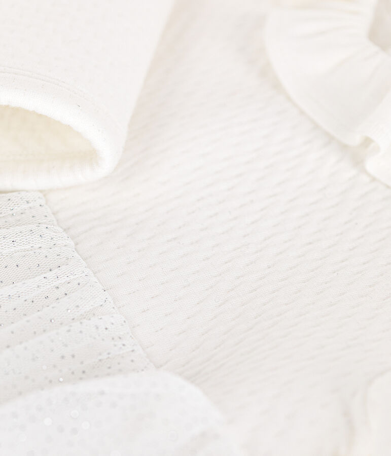 Babies' dress in tube knit and tulle white/grey