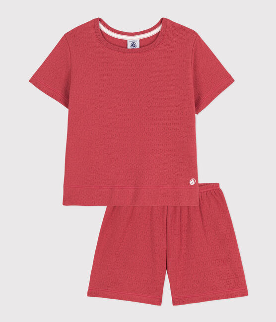 Girls' Plain Openwork Cotton Short Pyjamas PAPI pink