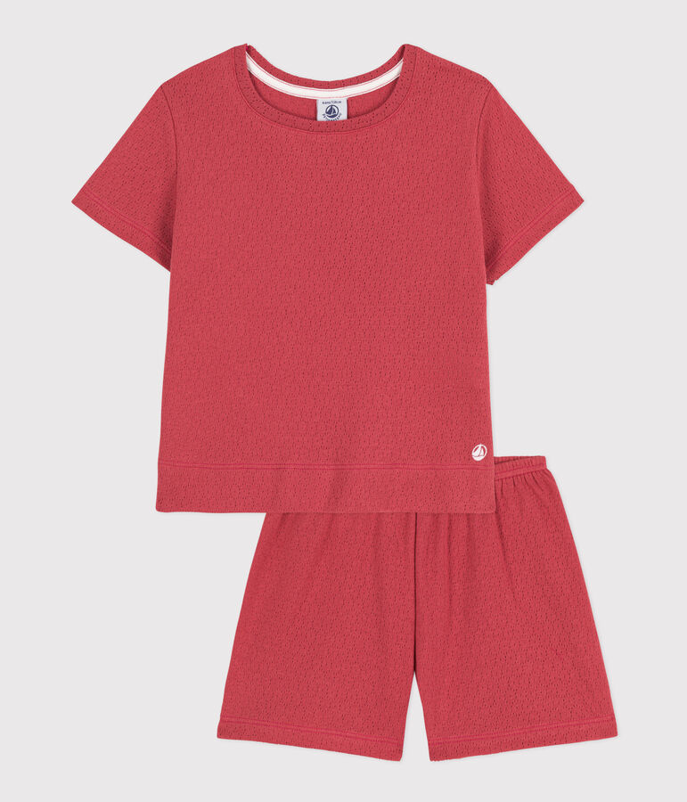 Girls' Plain Openwork Cotton Short Pyjamas pink