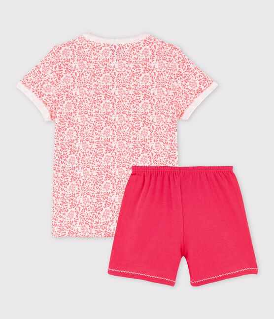 Girls' Pink Floral Print Cotton Short Pyjamas MARSHMALLOW white/GRETEL pink