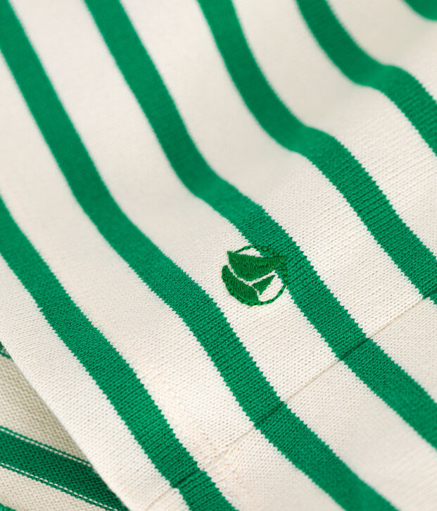 Women's Buttoned Cotton Breton Top Ecru/green