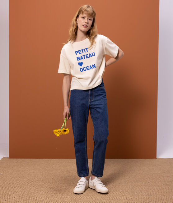Women's Loose-Fitting Boxy Cotton T-Shirt AVALANCHE Ecru