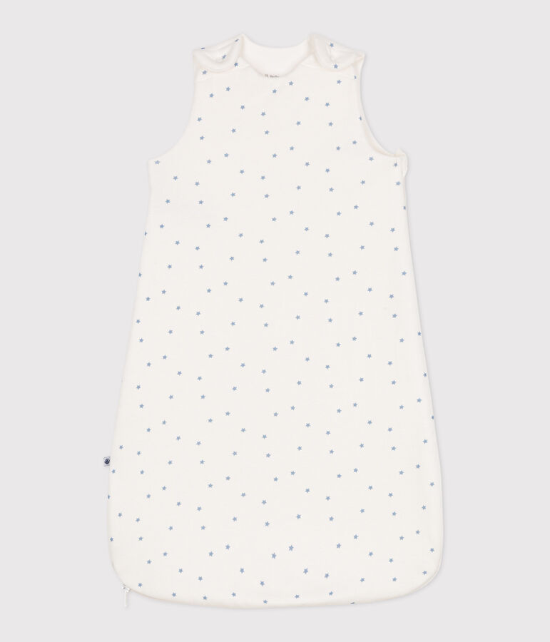 Baby sleeping bag in printed cotton TOG 1.5 white/blue