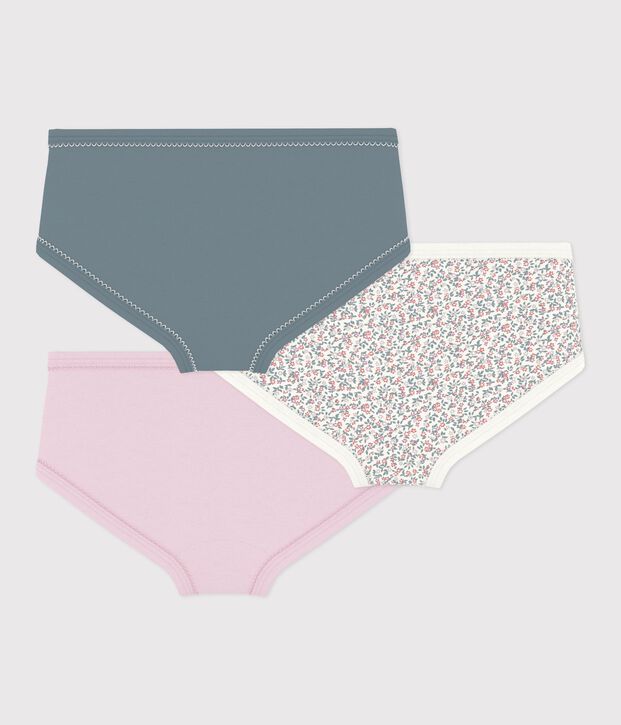Pack of children's high-waisted cotton pants with a flower pattern multicolor