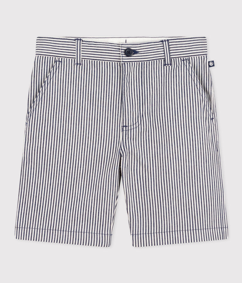 Boys' Stripy Cotton Bermuda Shorts blue/white