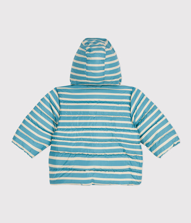 Babies' Stripy Puffer Jacket with Retractable Hood blue/ecru