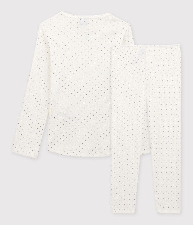 Girls' Openwork Spotted Organic Cotton Pyjamas white/blue