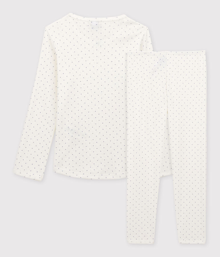 Girls' Openwork Spotted Organic Cotton Pyjamas white/blue